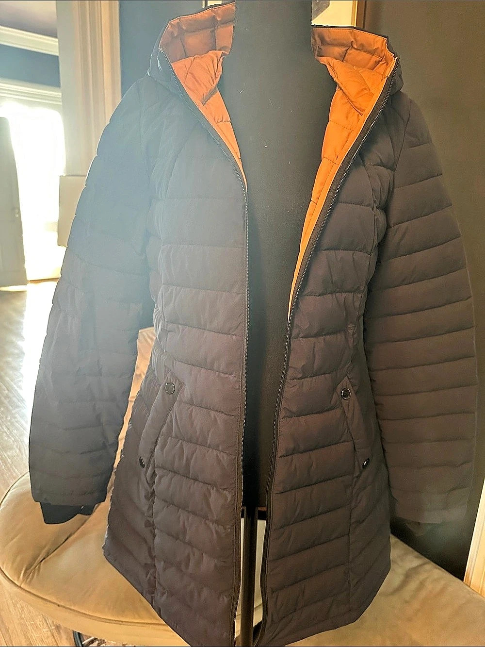 HFX Women'Small Quilted Puffer Jacket with hood in Blue Size Small new